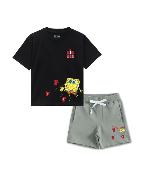 SpongeBob SquarePants "Blowing Kisses" Graphic Printed Cotton T-Shirt & Shorts Set