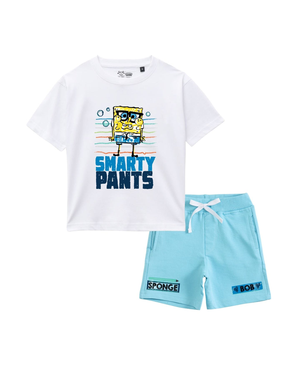 SpongeBob SquarePants "Smarty Pants" Graphic Printed Cotton T-Shirt & Shorts Set