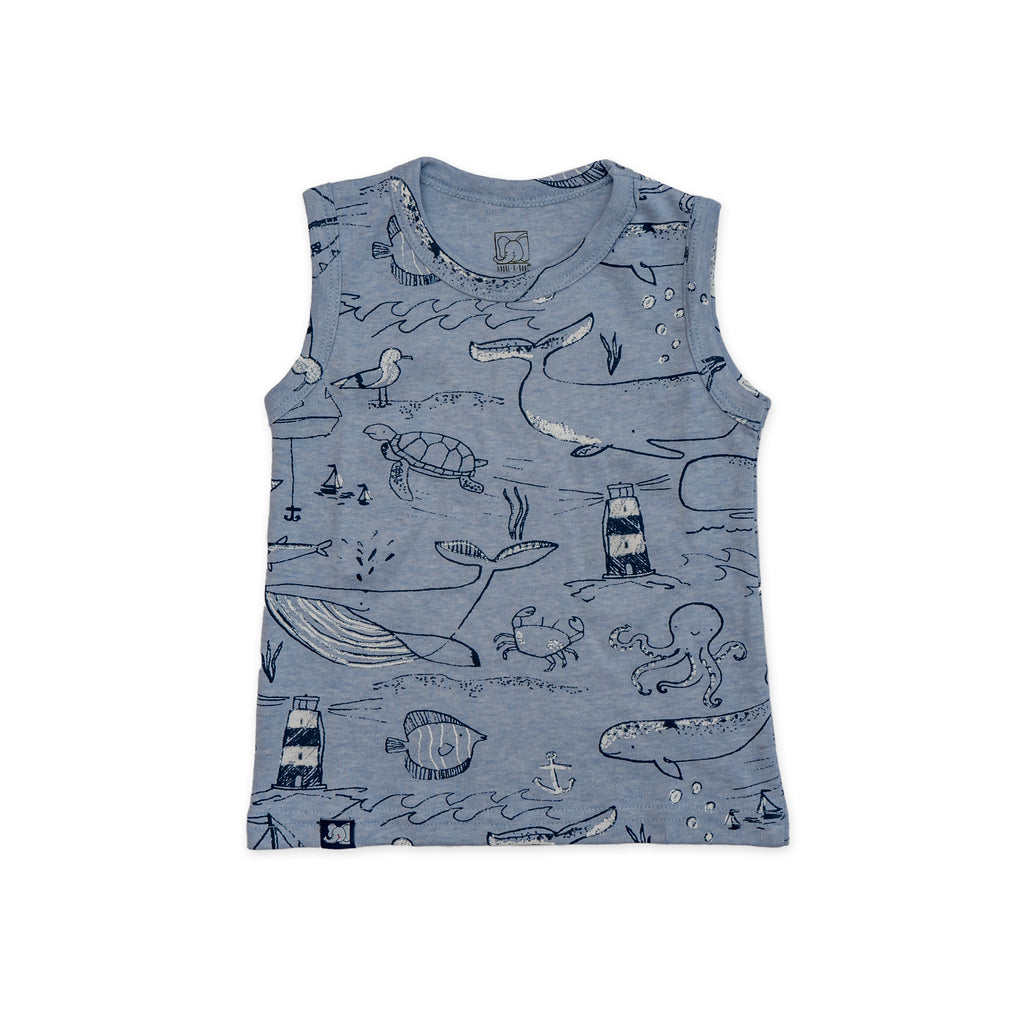 Kids Grey Ocean Fun Printed Lounge Wear