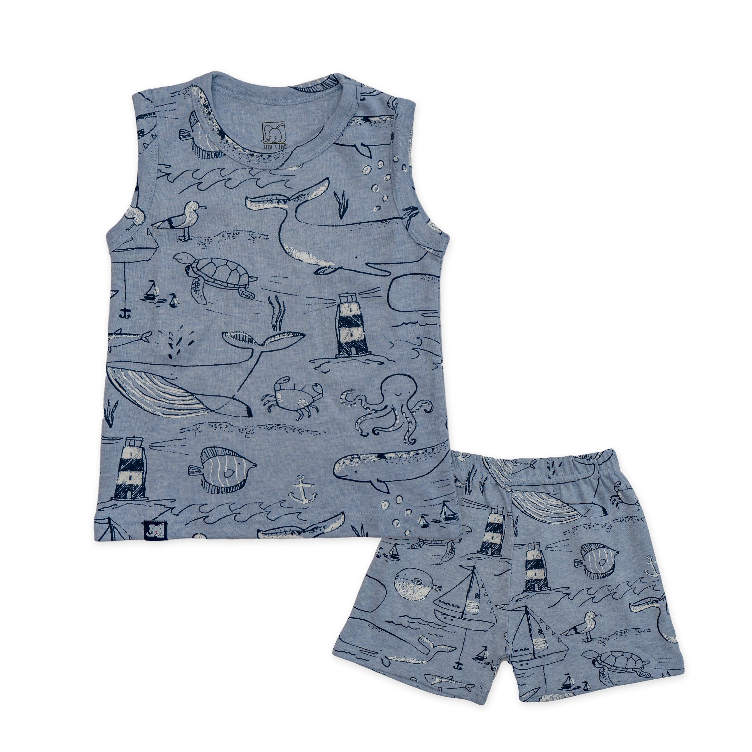 Kids Grey Ocean Fun Printed Lounge Wear