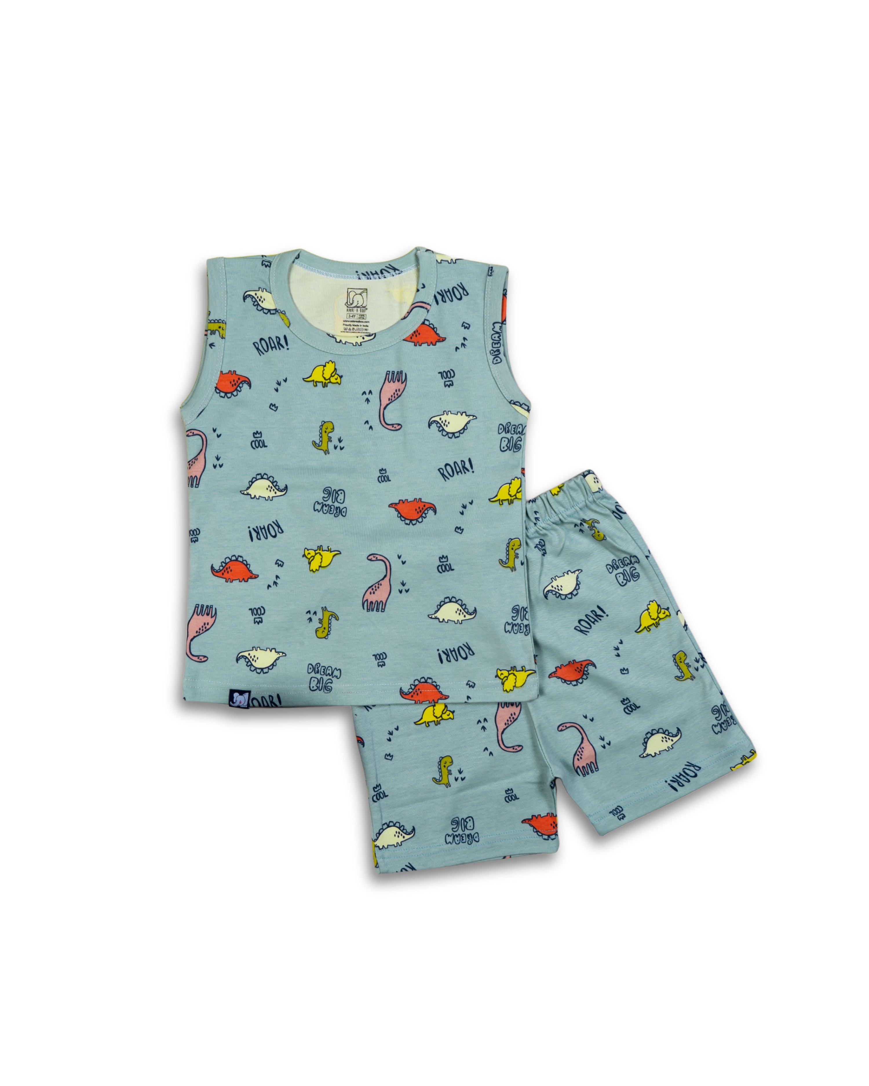 Kids Light Blue Dino Printed Lounge Wear