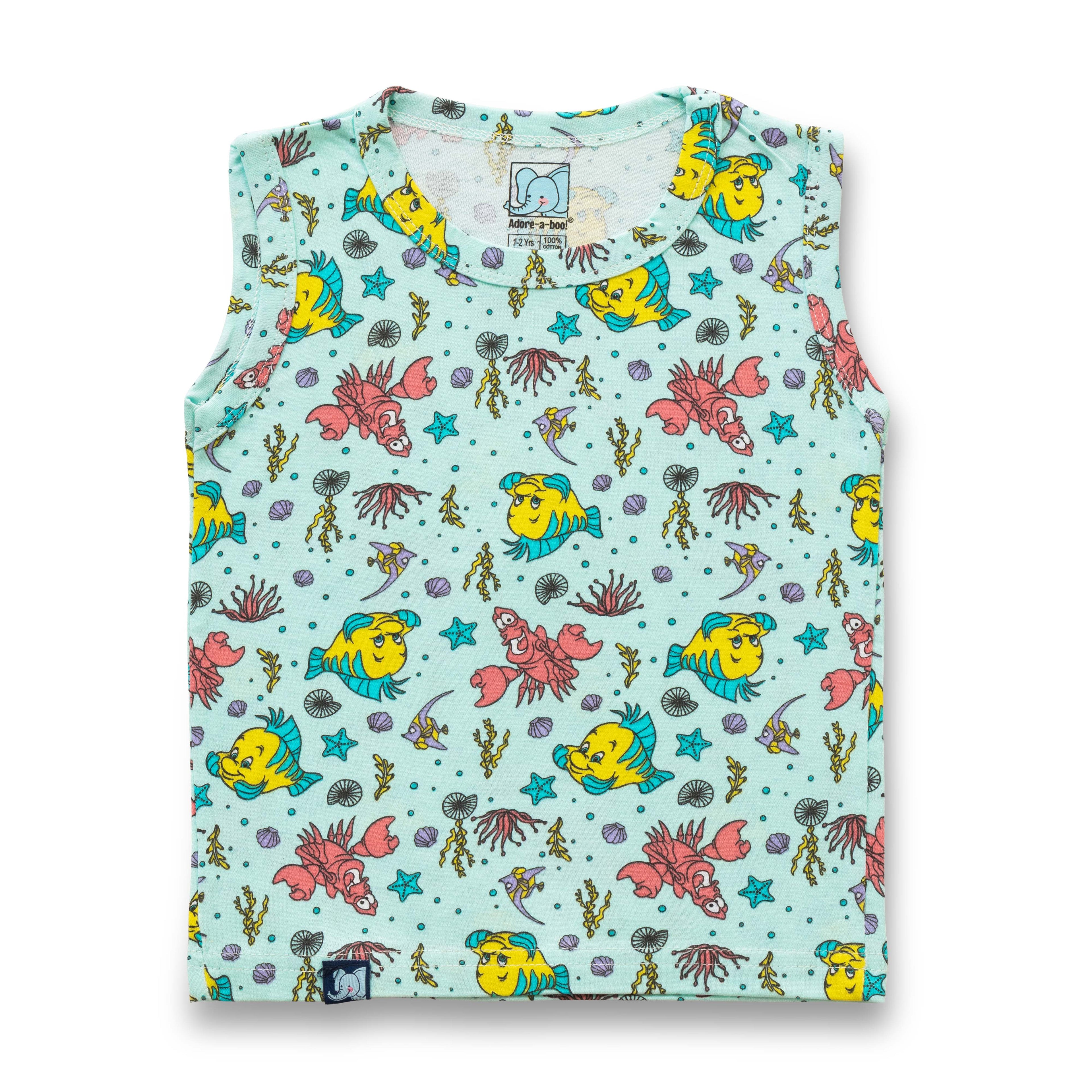 Kids Light Blue Sea World Printed Lounge Wear