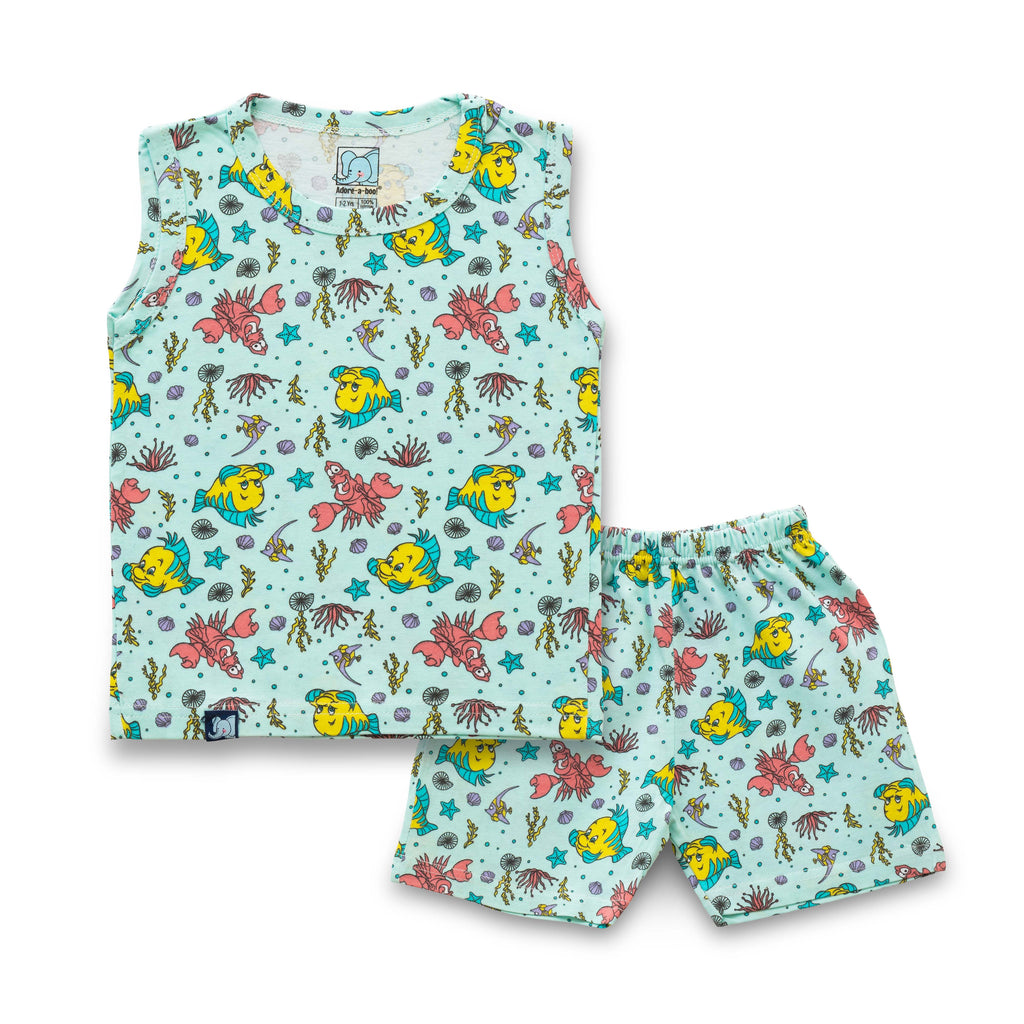 Kids Light Blue Sea World Printed Lounge Wear