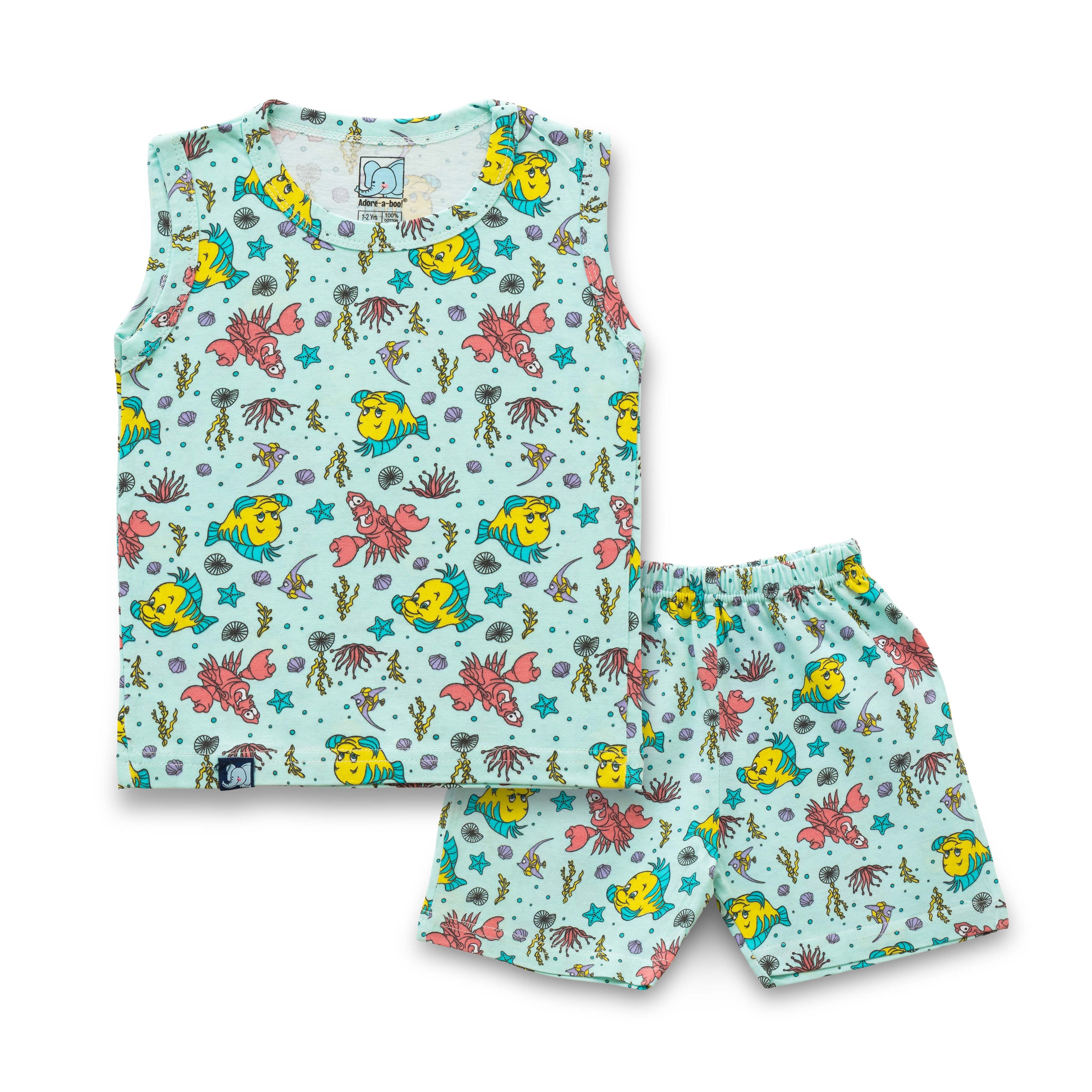 Kids Light Blue Sea World Printed Lounge Wear