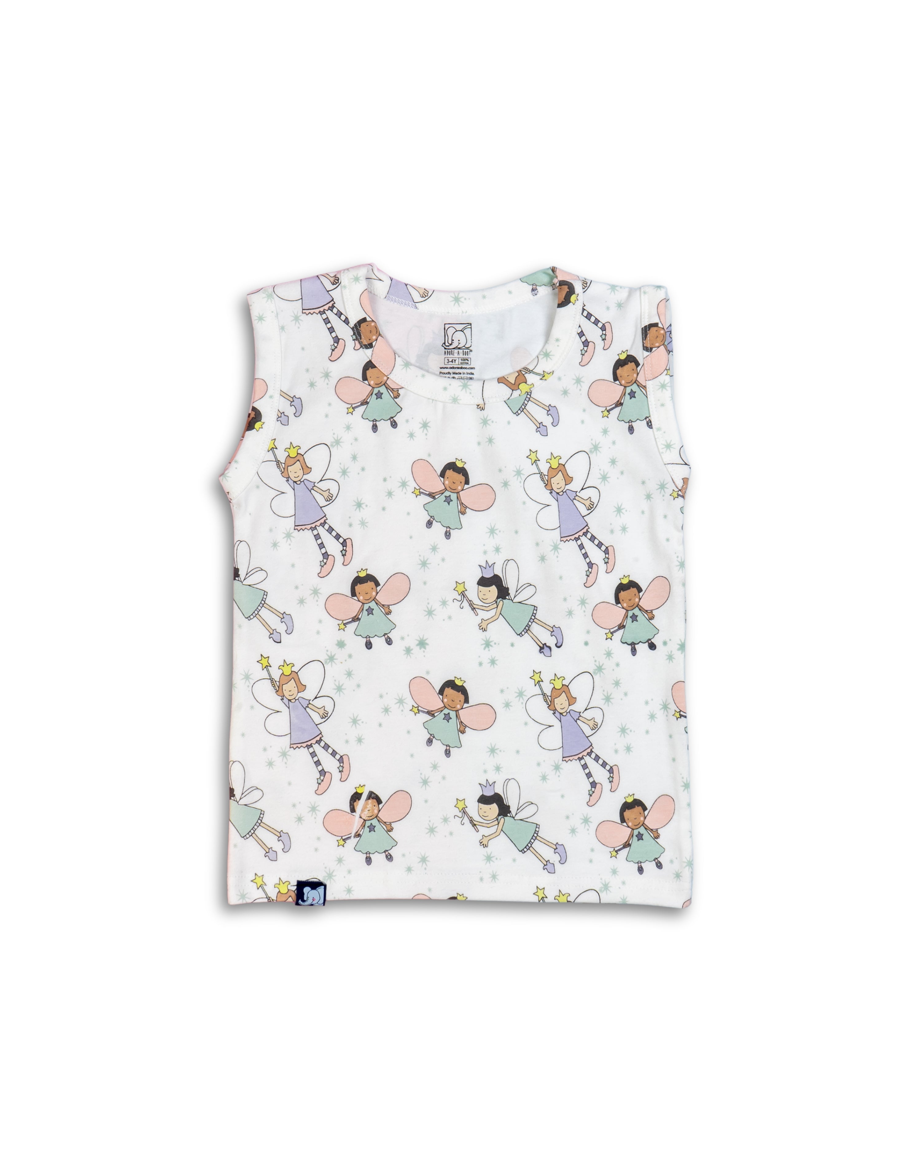 Kids White Fairy Printed Lounge Wear