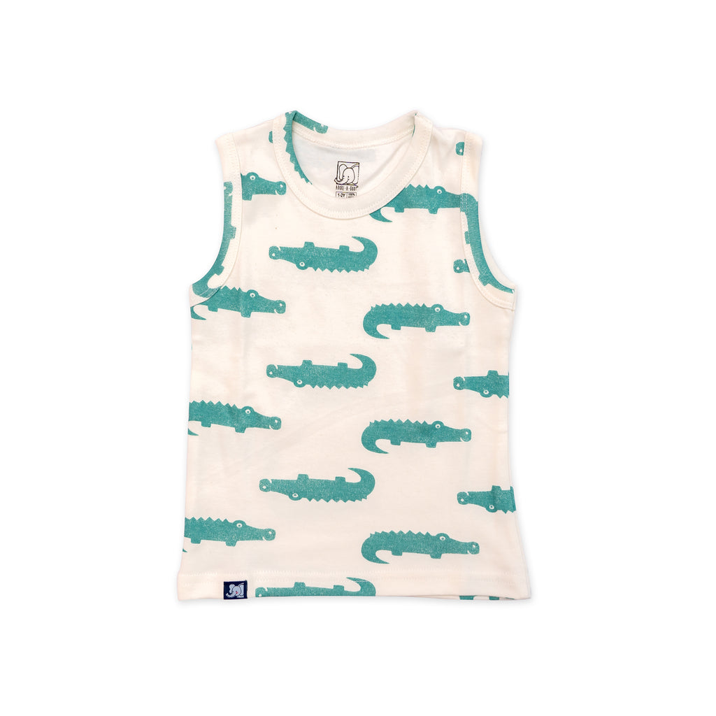 Kids White Green Dino Printed Lounge Wear