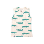 Kids White Green Dino Printed Lounge Wear