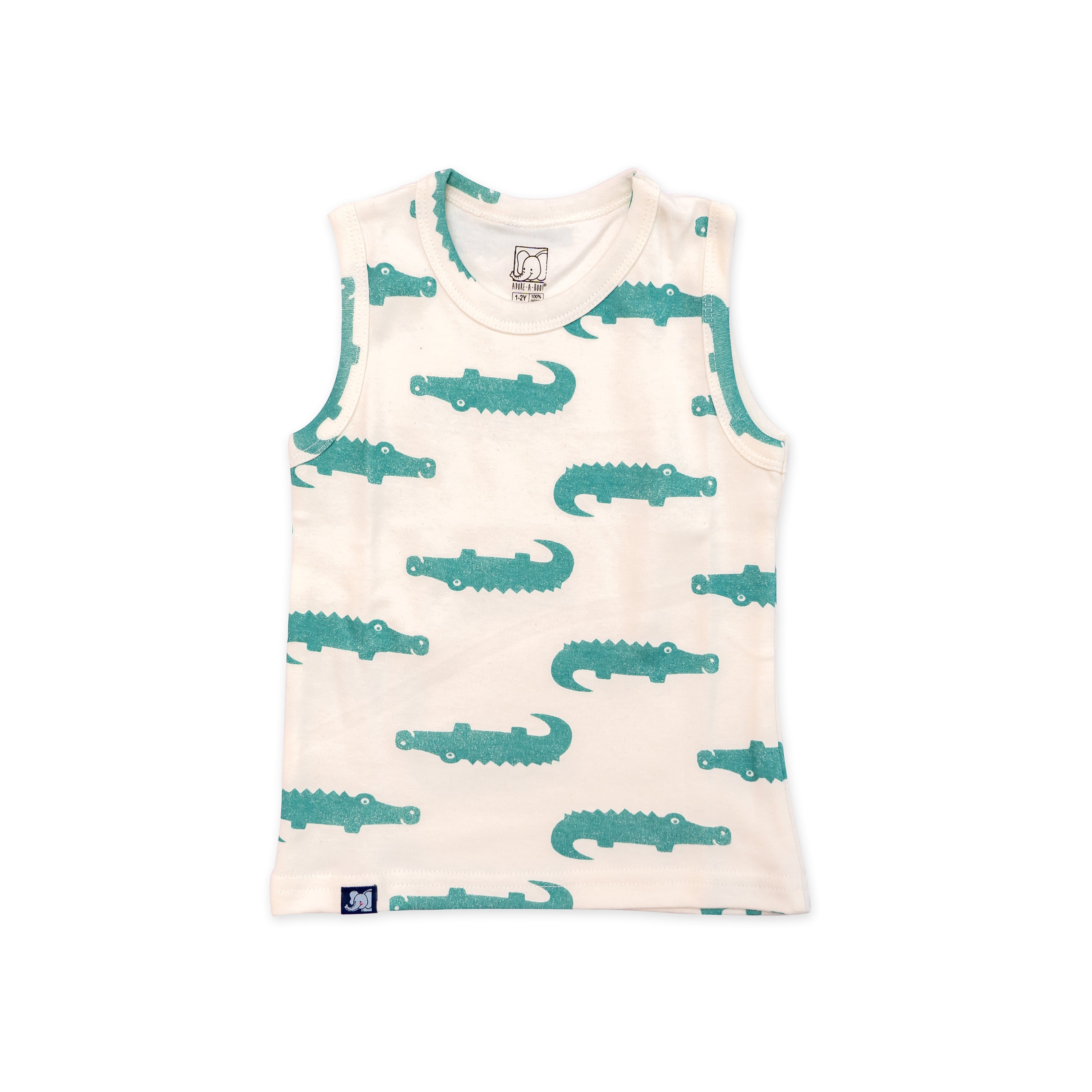 Kids White Green Dino Printed Lounge Wear