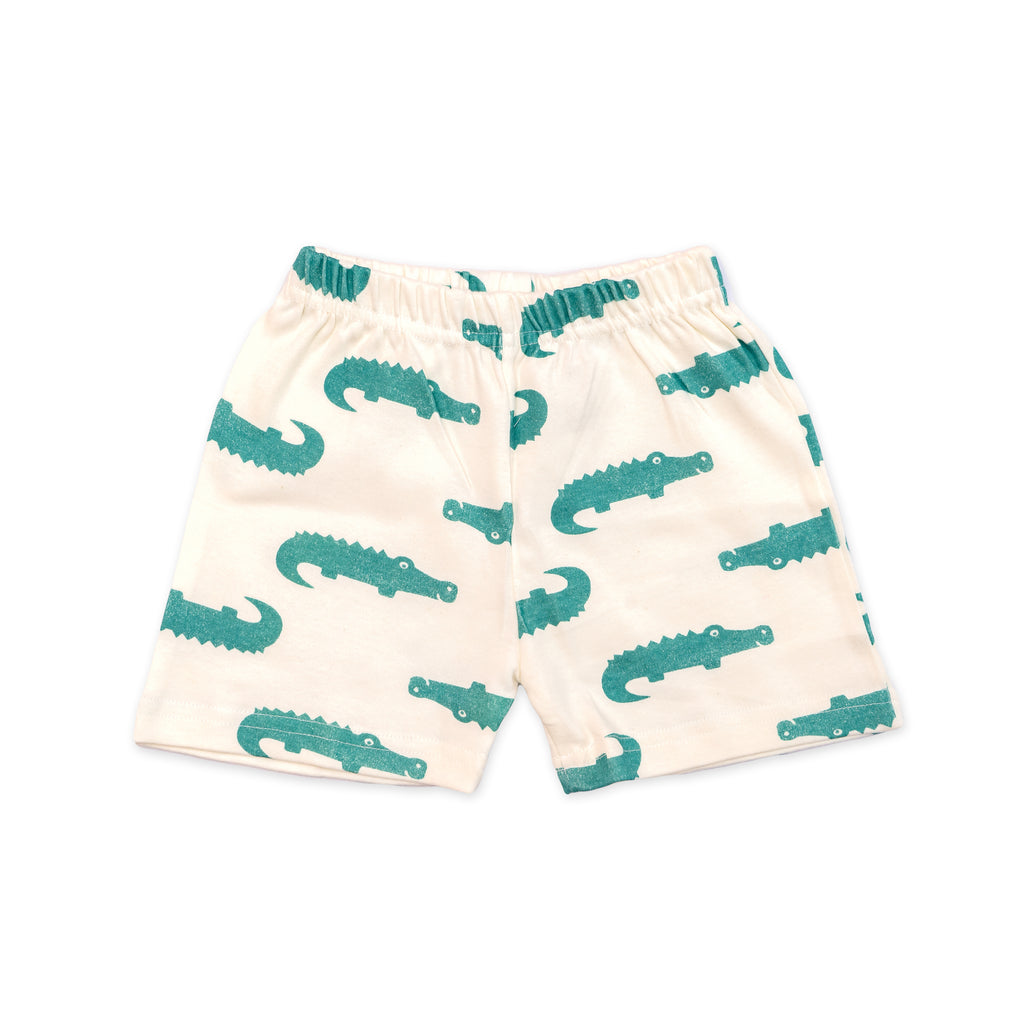 Kids White Green Dino Printed Lounge Wear