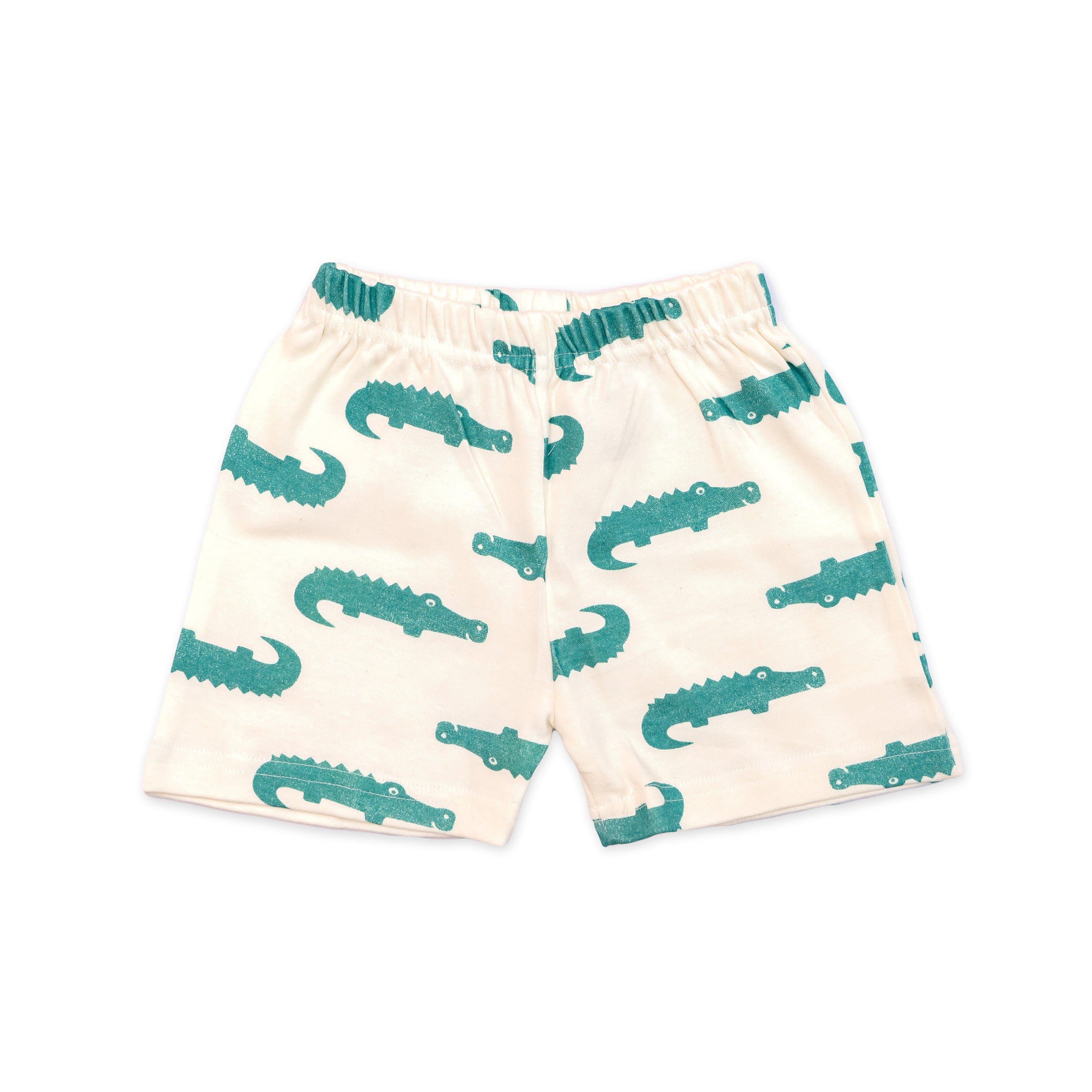 Kids White Green Dino Printed Lounge Wear