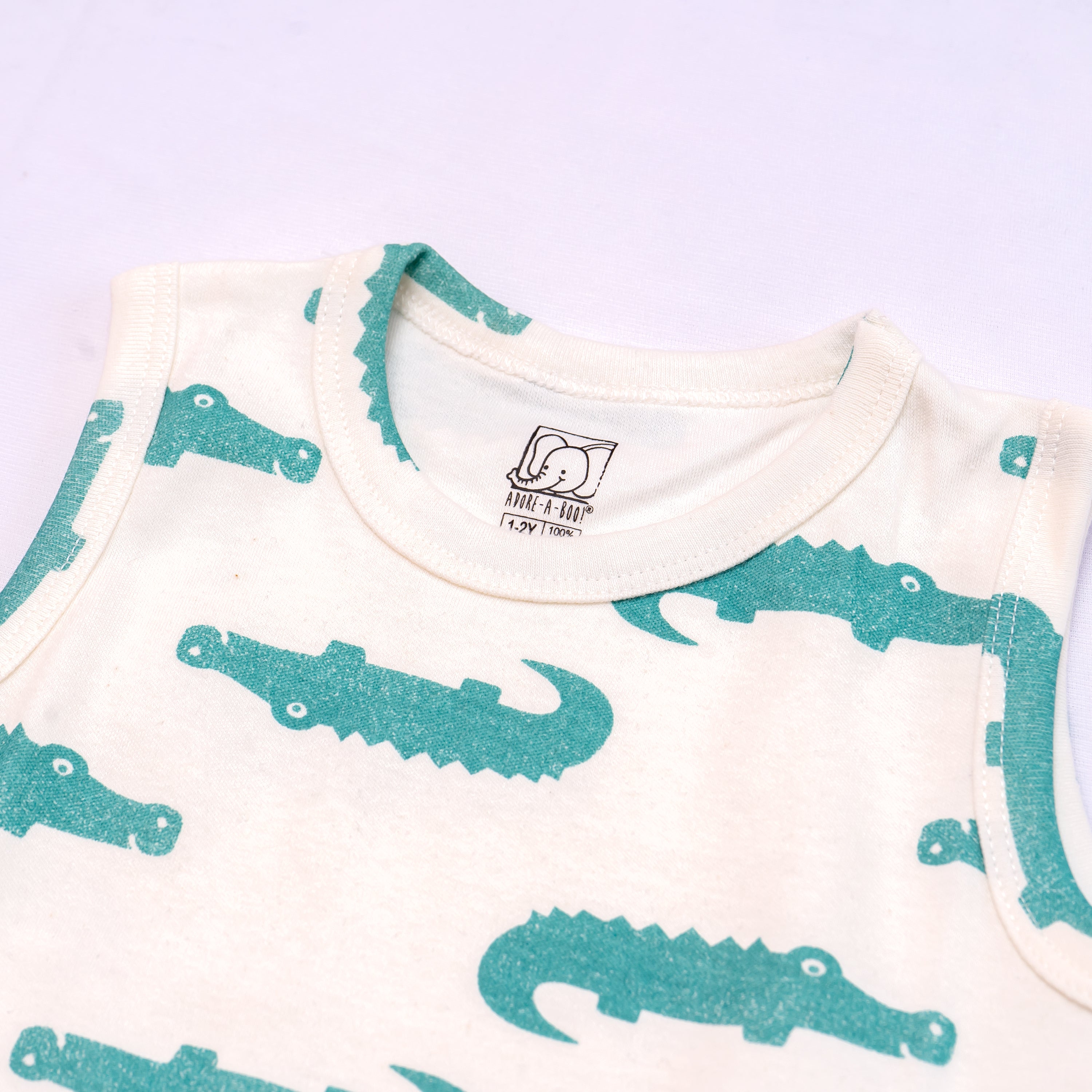 Kids White Green Dino Printed Lounge Wear