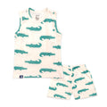 Kids White Green Dino Printed Lounge Wear