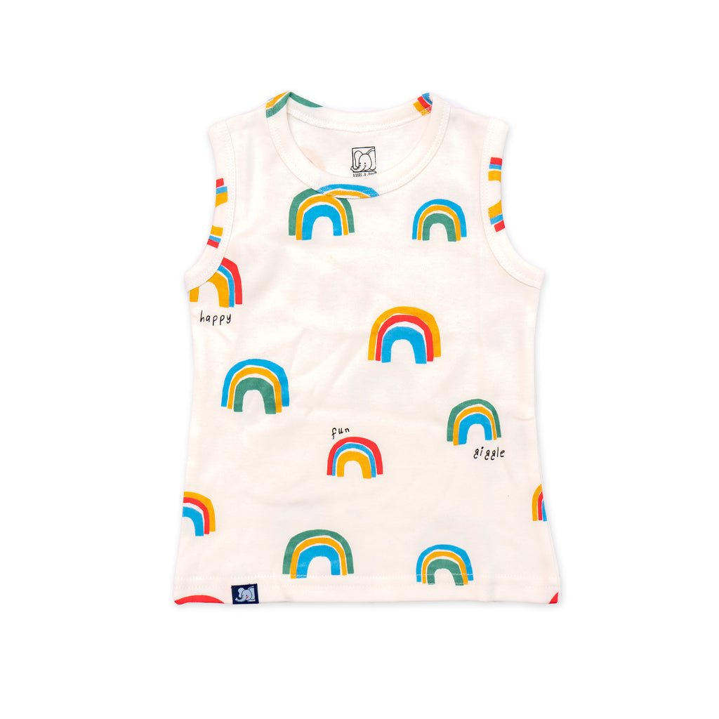 Kids White Rainbow Printed Lounge Wear