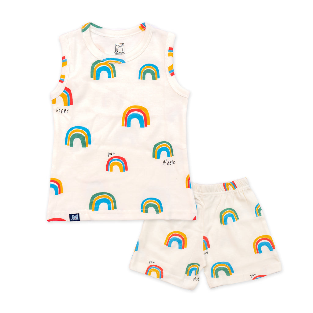 Kids White Rainbow Printed Lounge Wear