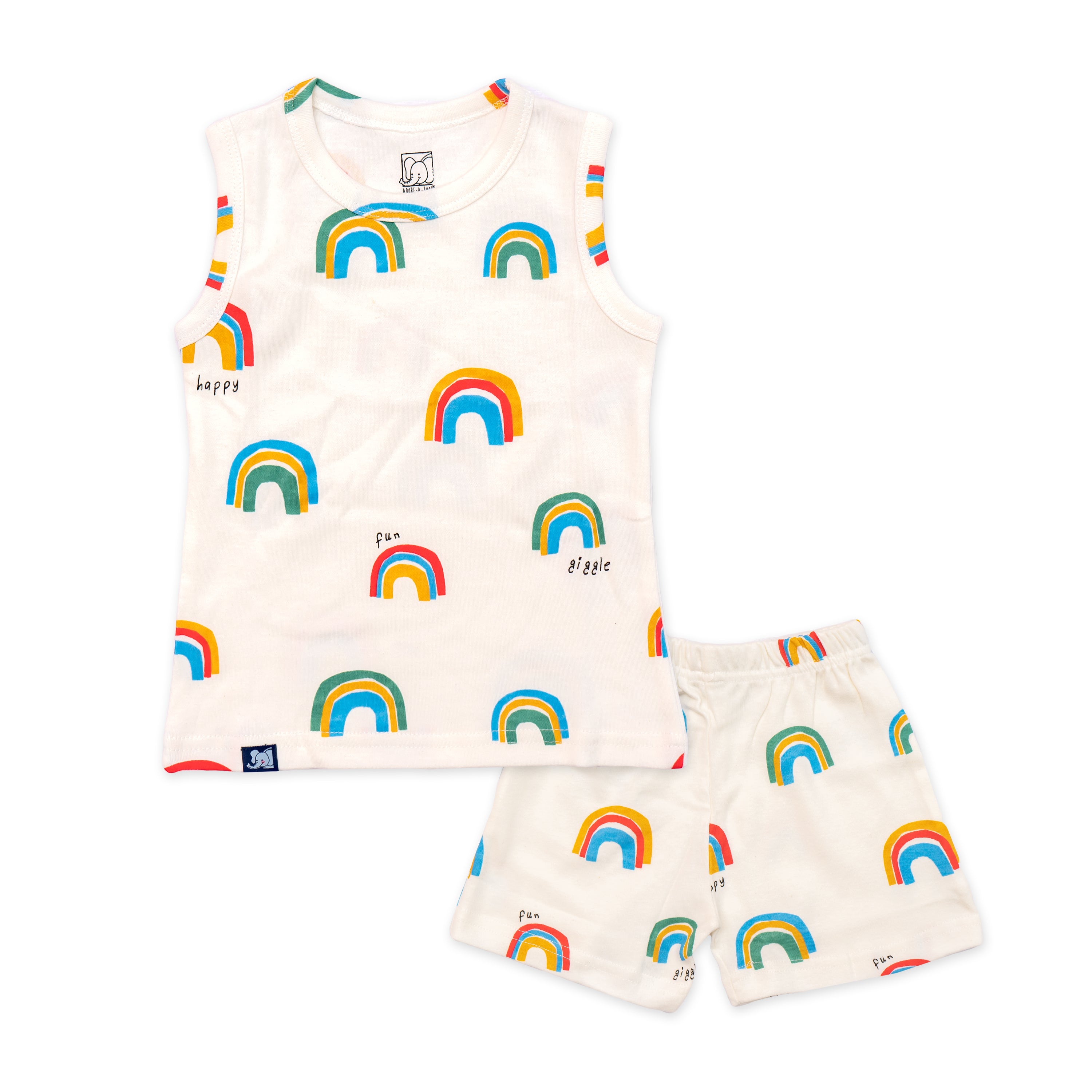 Kids White Rainbow Printed Lounge Wear