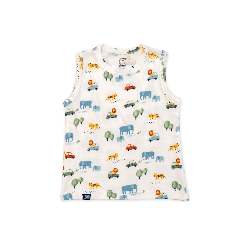 Kids White Vehicle Printed lounge Wear
