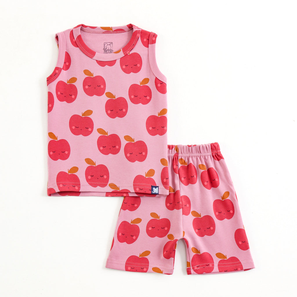 Kids Cute Red Apple Smile Cartoon Lounge Wear Set