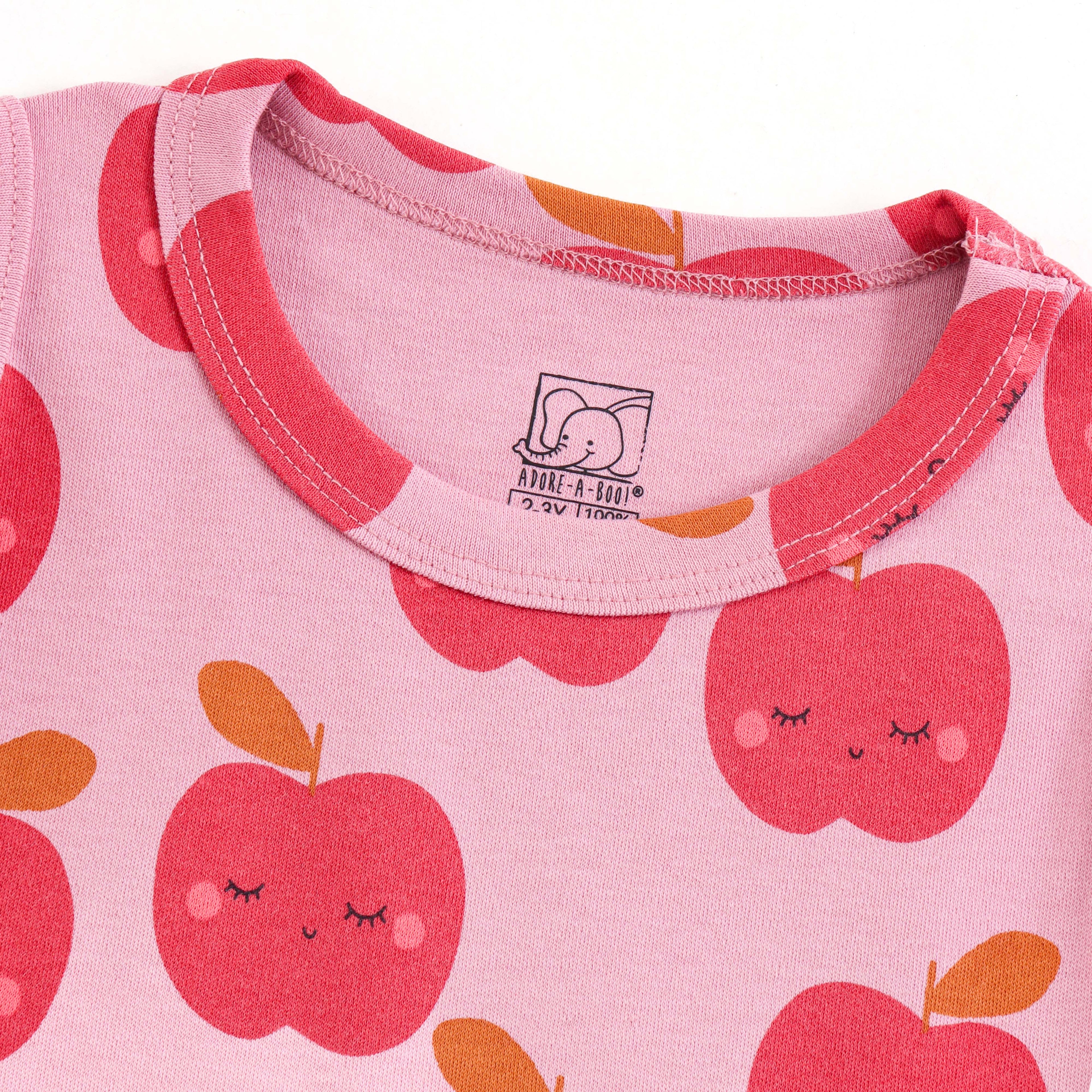 Kids Cute Red Apple Smile Cartoon Lounge Wear Set