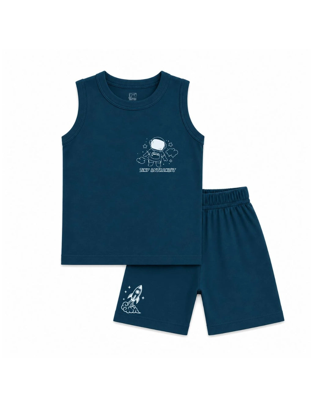 Kids Navy Blue Tiny Astronaut Print Sleeveless Lounge Wear