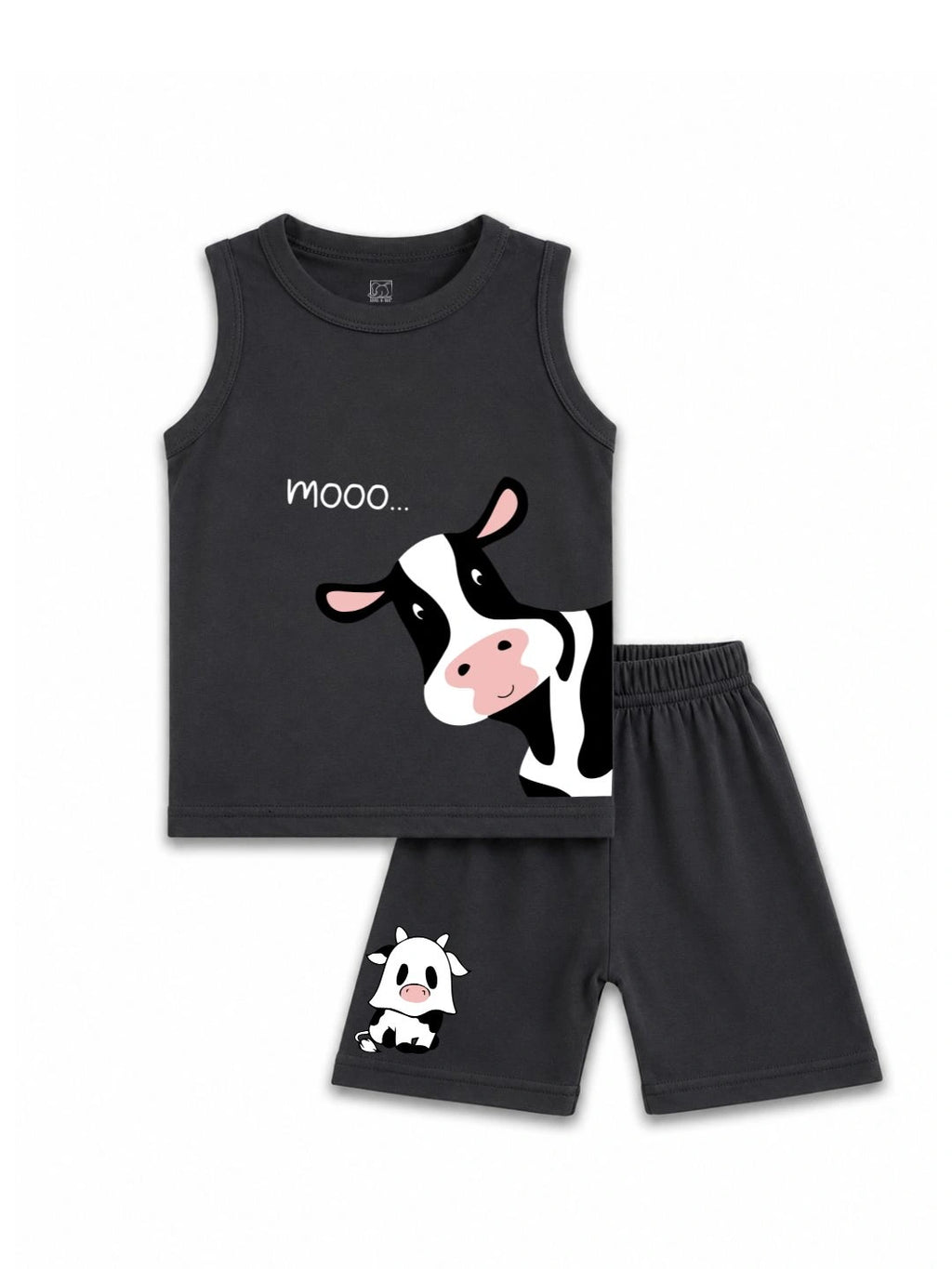 Kids Charcoal Grey Cow Print Sleeveless Lounge Wear