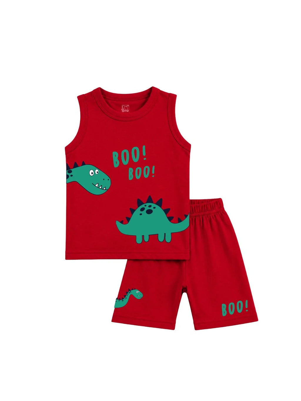 Kids Red Dinosaur Print Sleeveless Lounge Wear Set