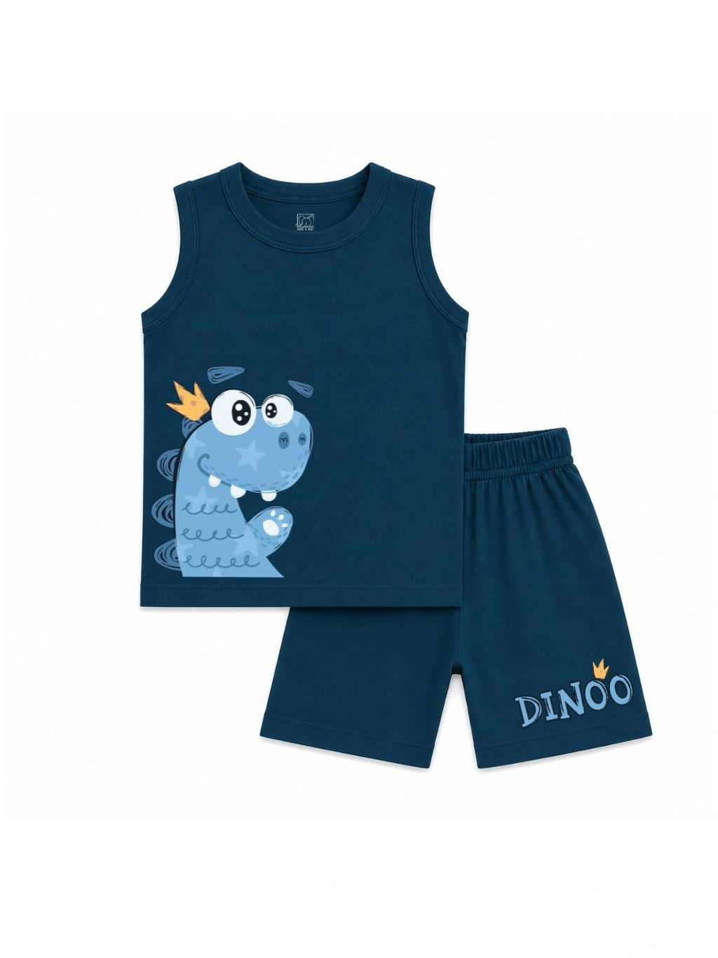 Kids Navy Blue Dino Print Sleeveless Lounge Wear