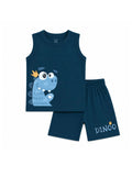 Kids Navy Blue Dino Print Sleeveless Lounge Wear