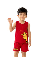 Kids Red Giraffe Print Sleeveless Lounge Wear Set