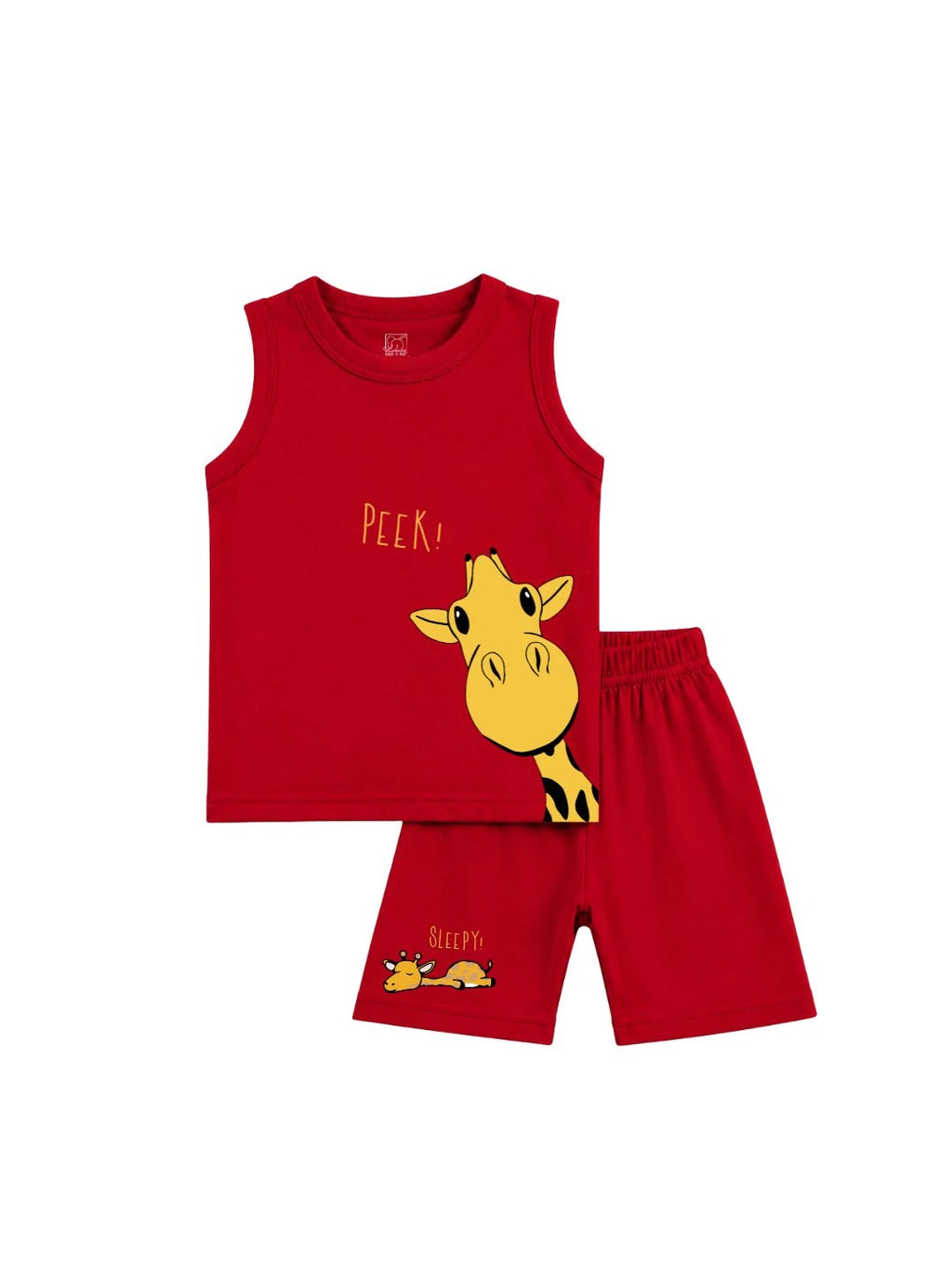 Kids Red Giraffe Print Sleeveless Lounge Wear Set