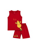 Kids Red Giraffe Print Sleeveless Lounge Wear Set