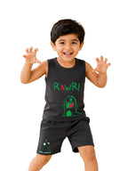 Kids Charcoal Grey Dinosaur Print Sleeveless Lounge Wear