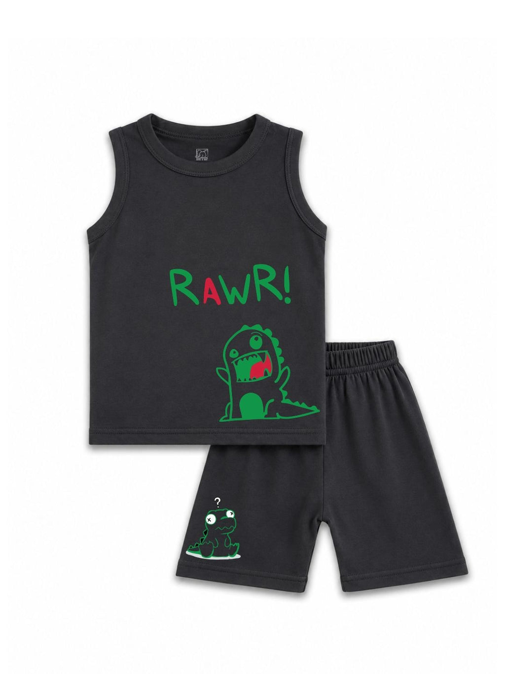 Kids Charcoal Grey Dinosaur Print Sleeveless Lounge Wear