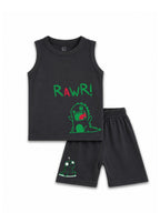 Kids Charcoal Grey Dinosaur Print Sleeveless Lounge Wear