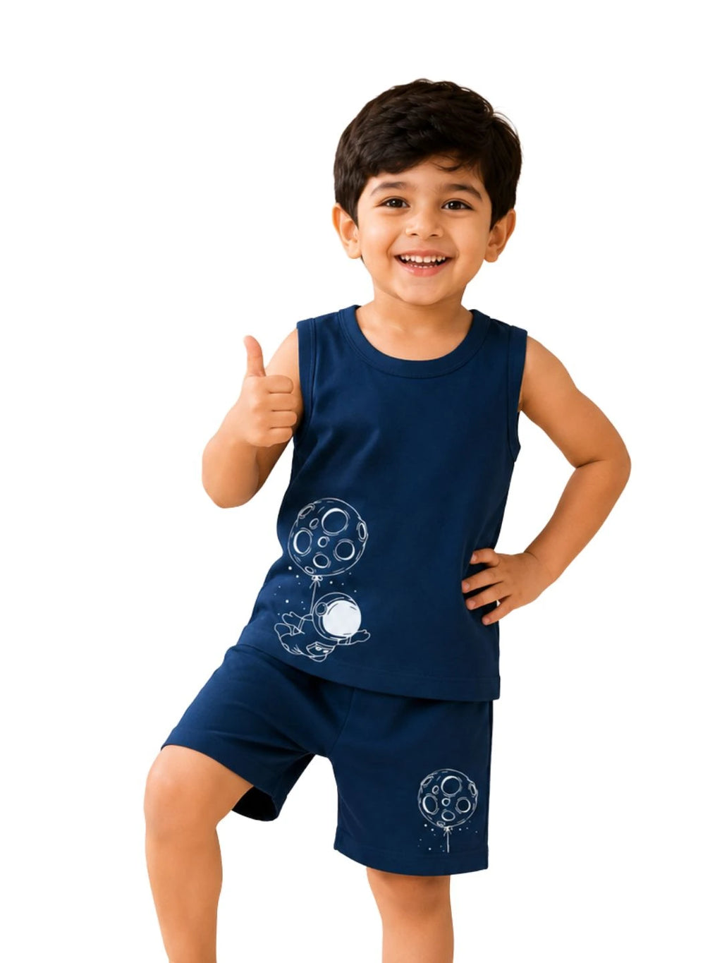 Kids Navy Blue Space Explorer Print Sleeveless Lounge Wear