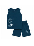 Kids Navy Blue Space Explorer Print Sleeveless Lounge Wear