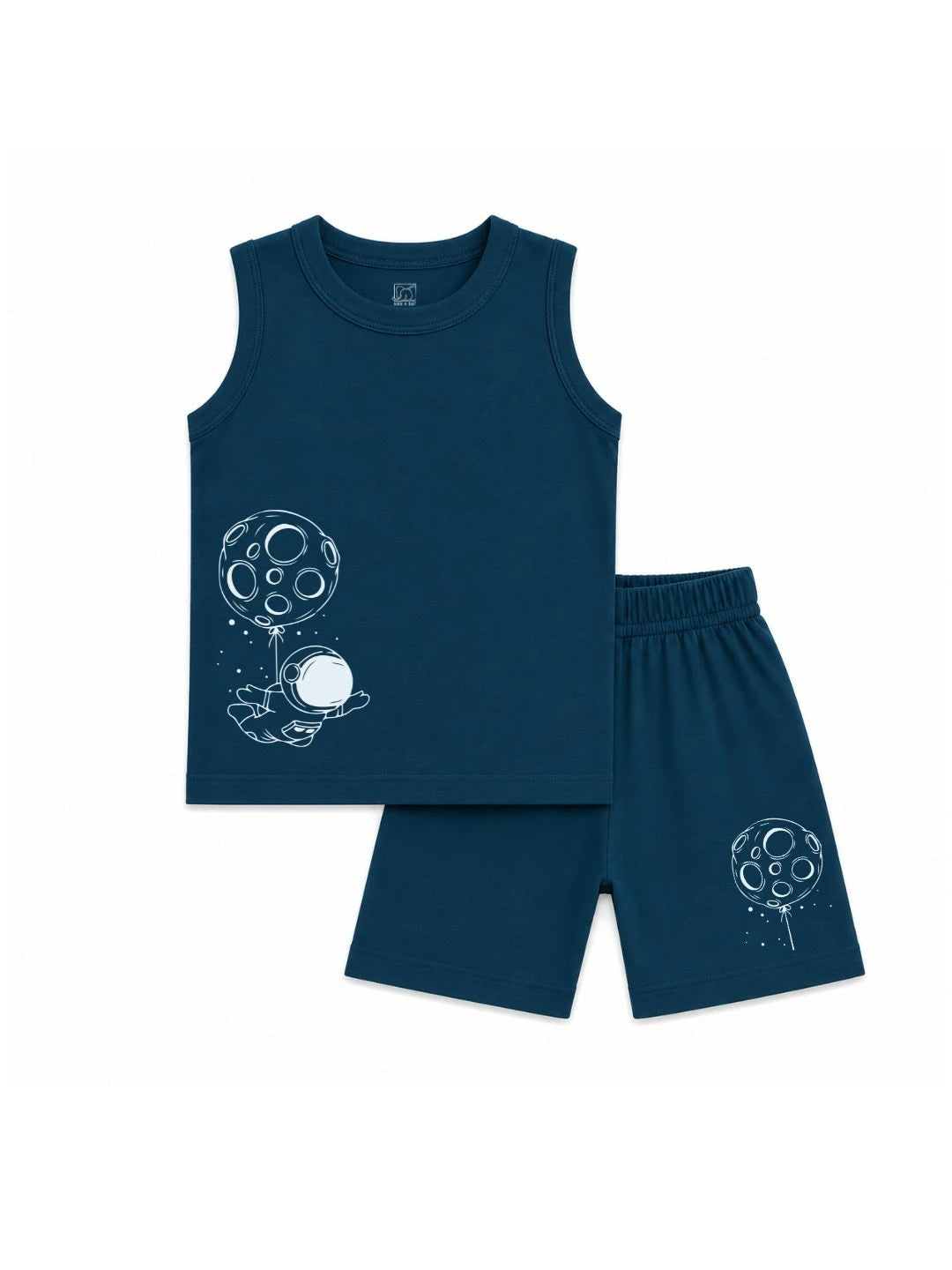 Kids Navy Blue Space Explorer Print Sleeveless Lounge Wear