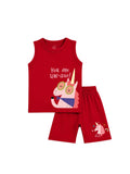 Kids Red Unicorn Print Sleeveless Lounge Wear