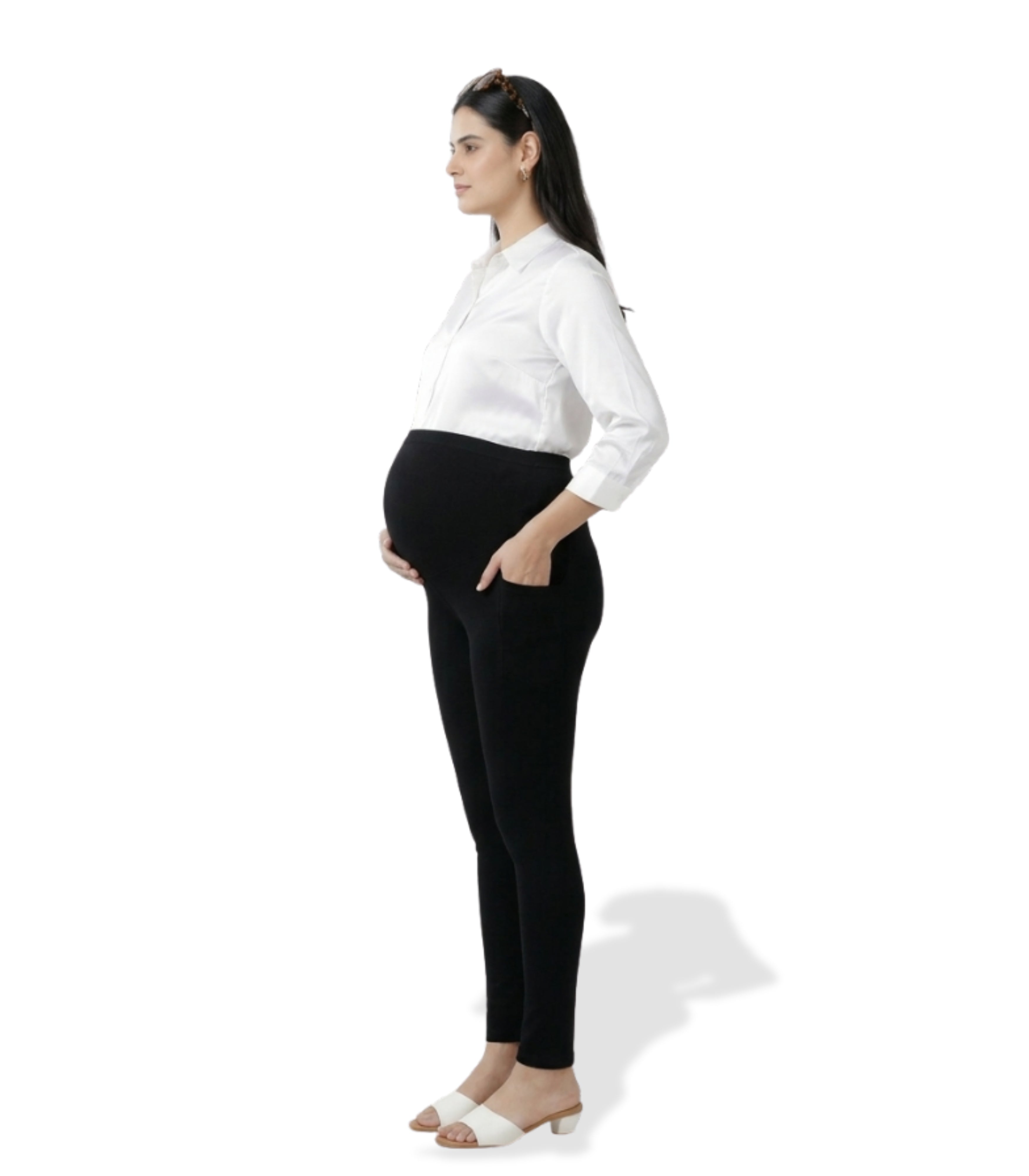 Black Over Belly Maternity Leggings with Pocket – Soft Stretch
