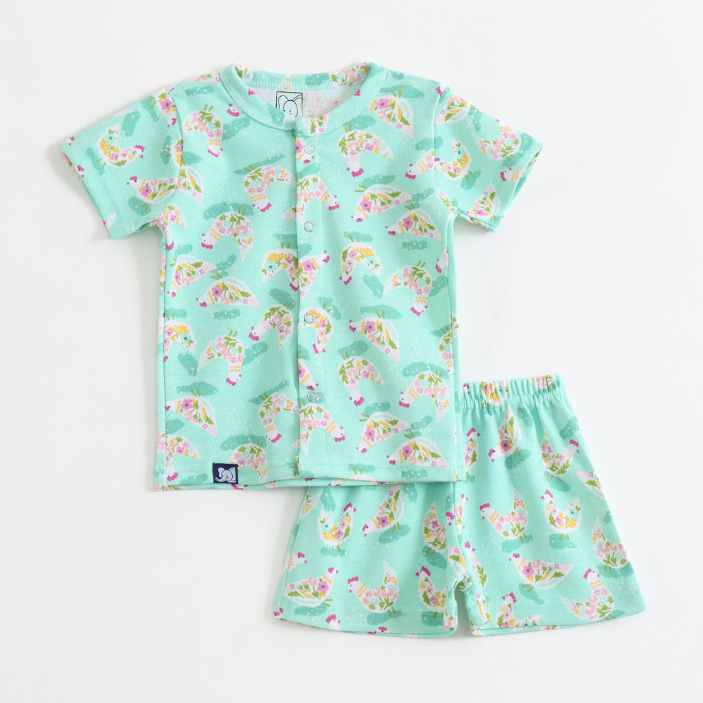 Mint Green Floral Hen Print Kids Co-ord Set