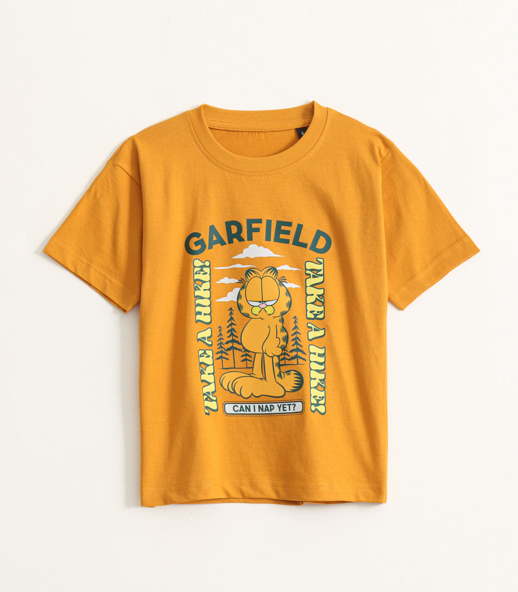 Mustard Yellow Garfield Graphic Kids T-Shirt