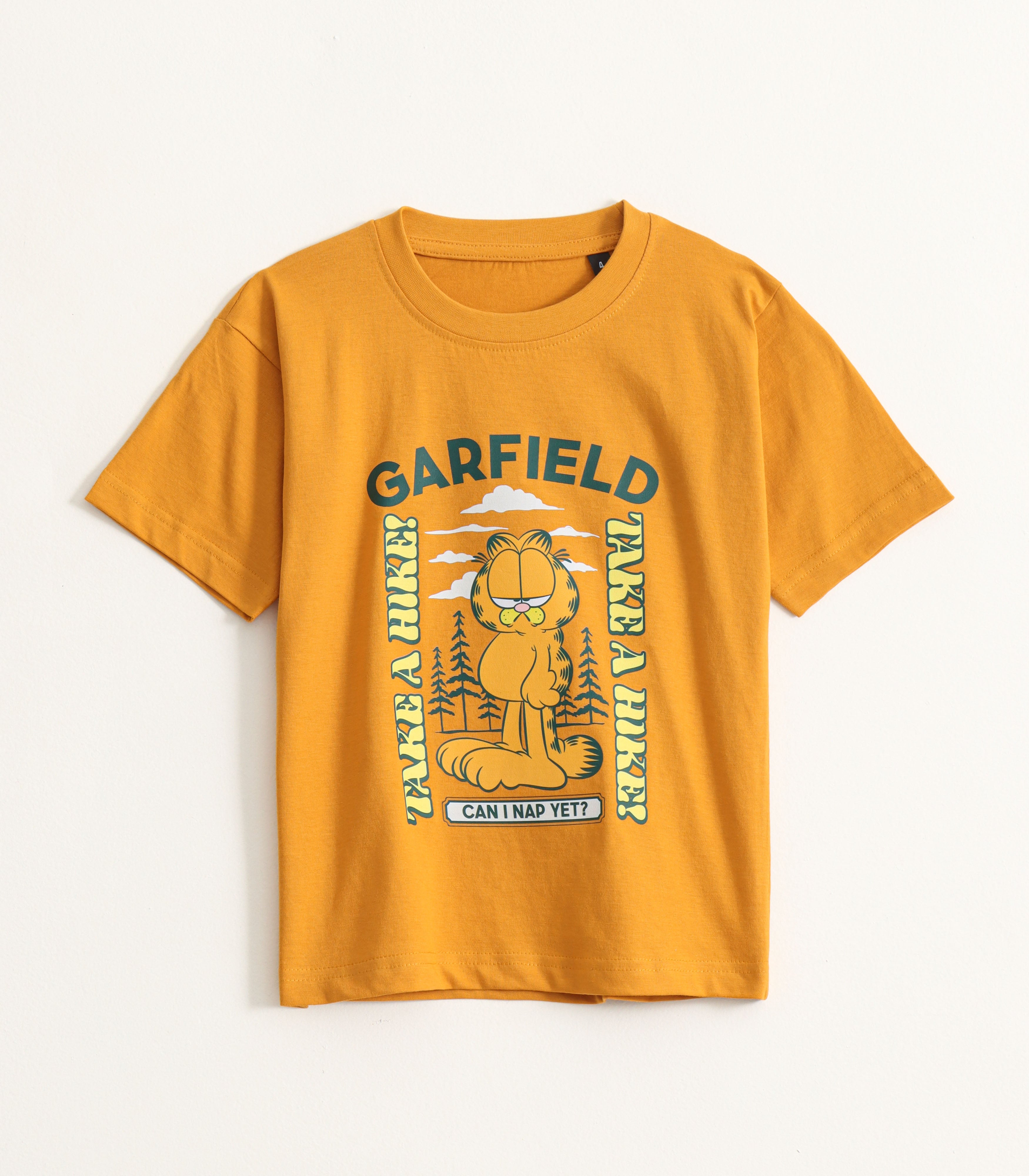 Mustard Yellow Garfield Graphic Kids T-Shirt