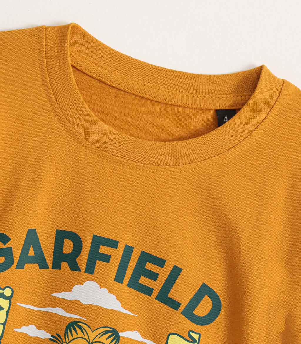 Mustard Yellow Garfield Graphic Kids T-Shirt
