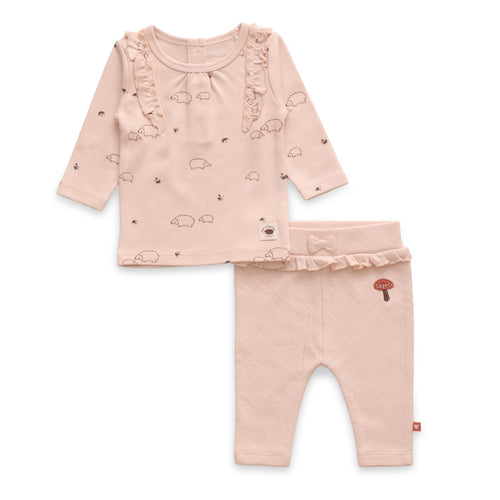 Adorable Green & Pink Pastel Theme Mushroom Designer Baby Layette Pack - Set of 11