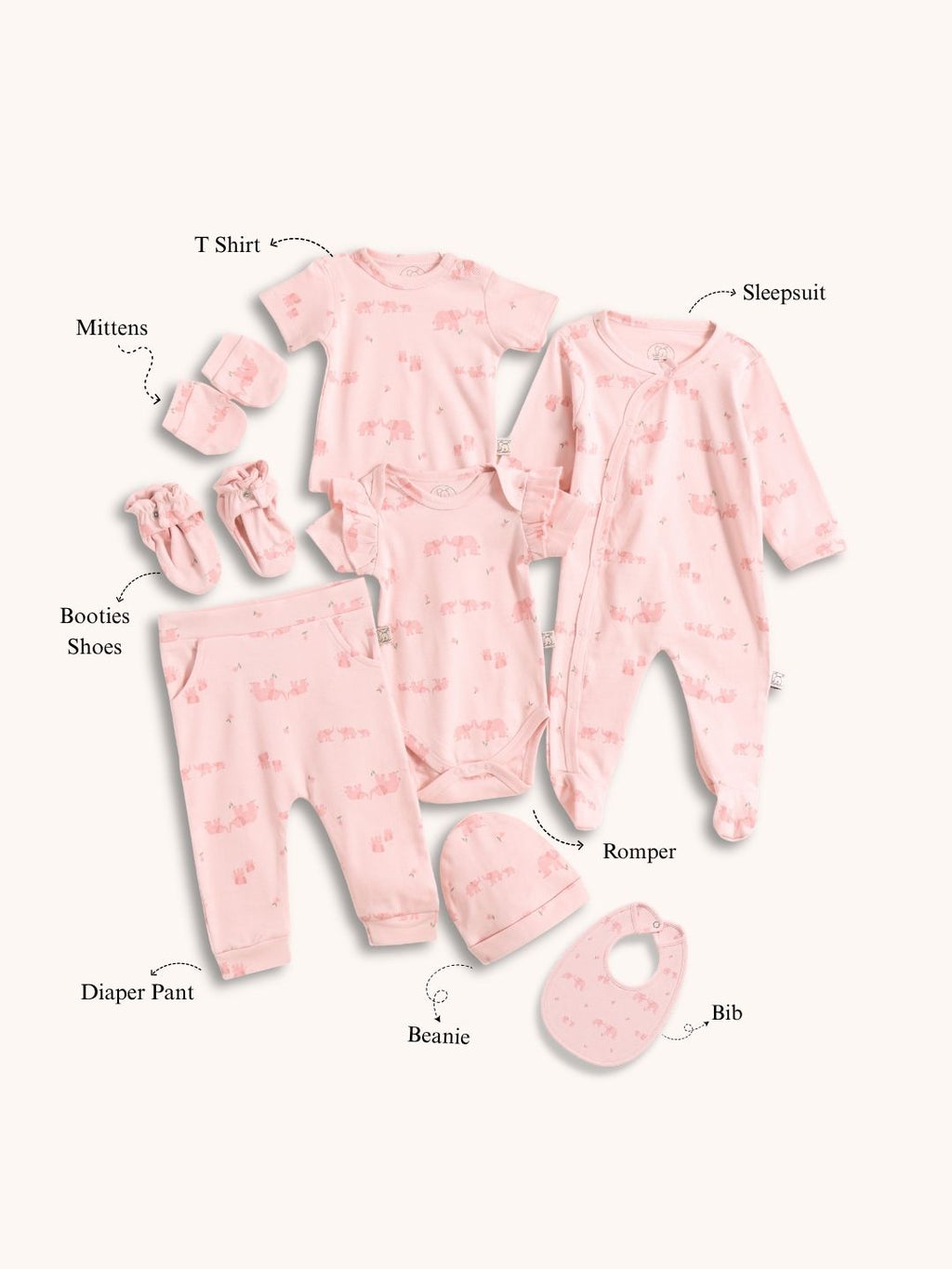 Pink Elephant Newborn Baby Set
