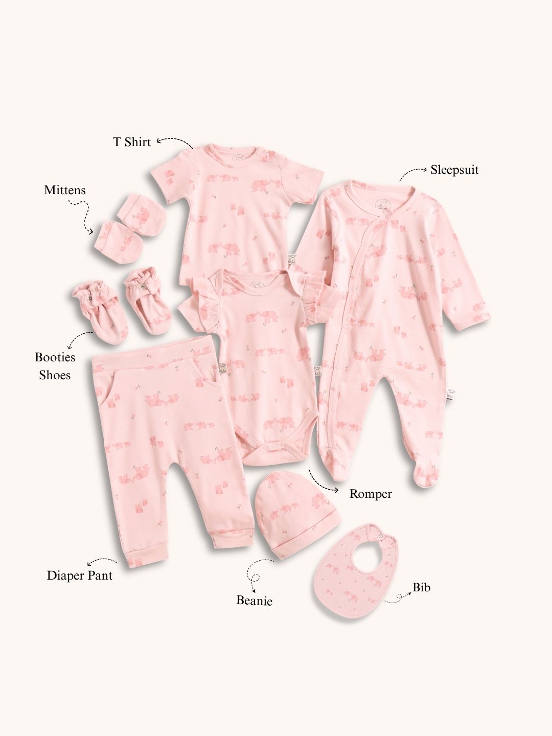 Pink Elephant Newborn Baby Set