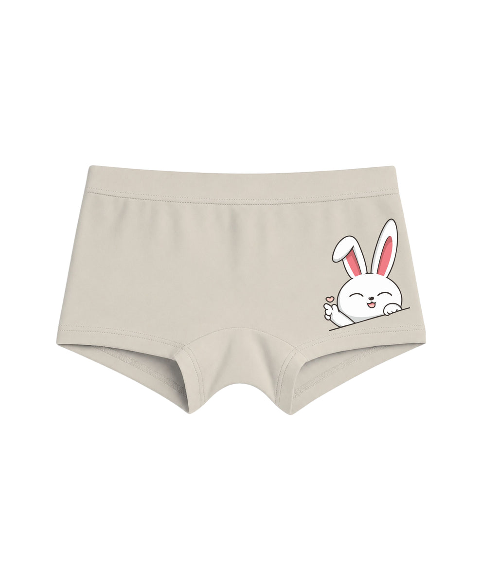Beige Cute Bunny Peeking Love Girls Trunk Panty