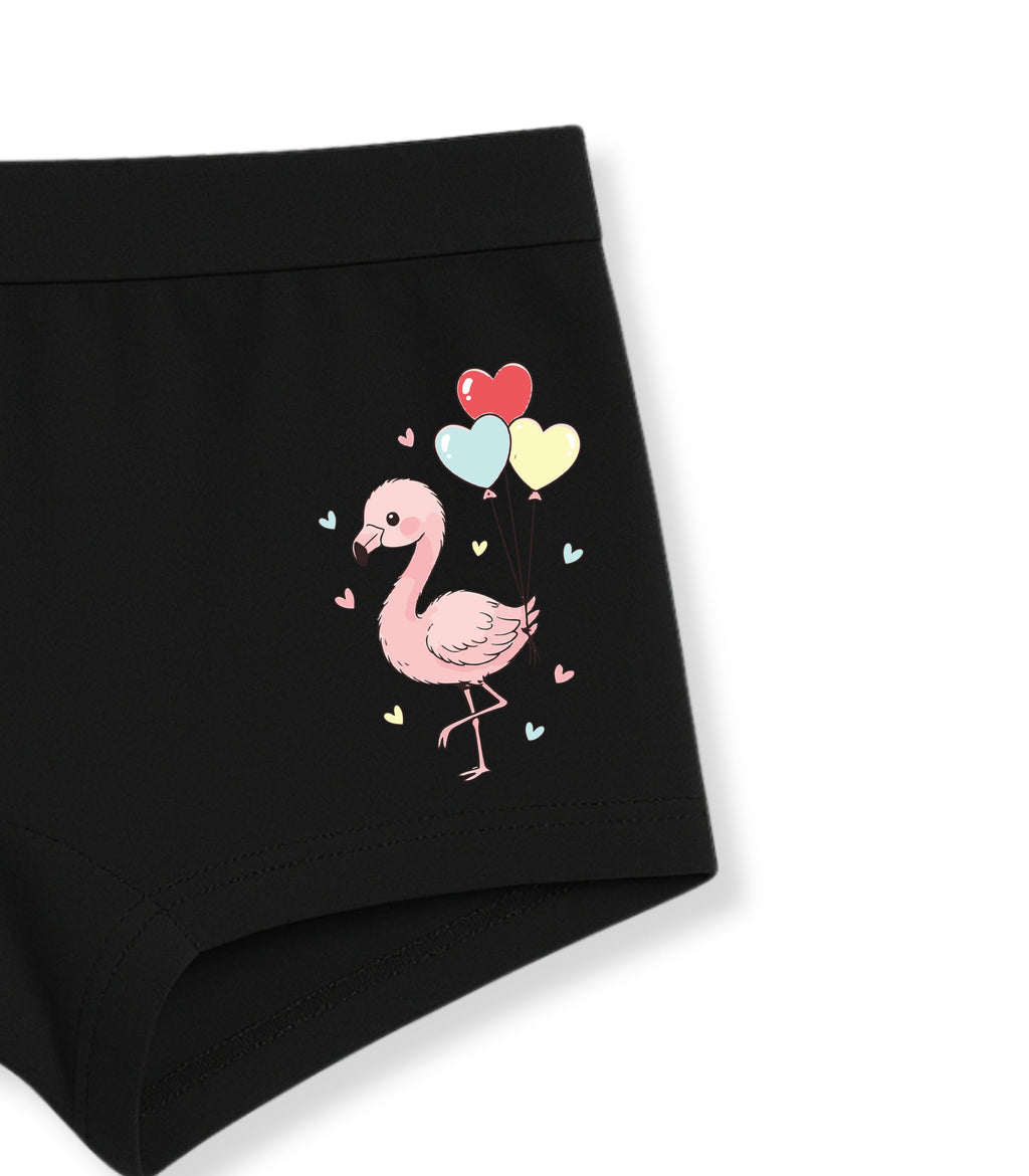 Black Flamingo Heart Balloons Cute Girls Trunk Panty