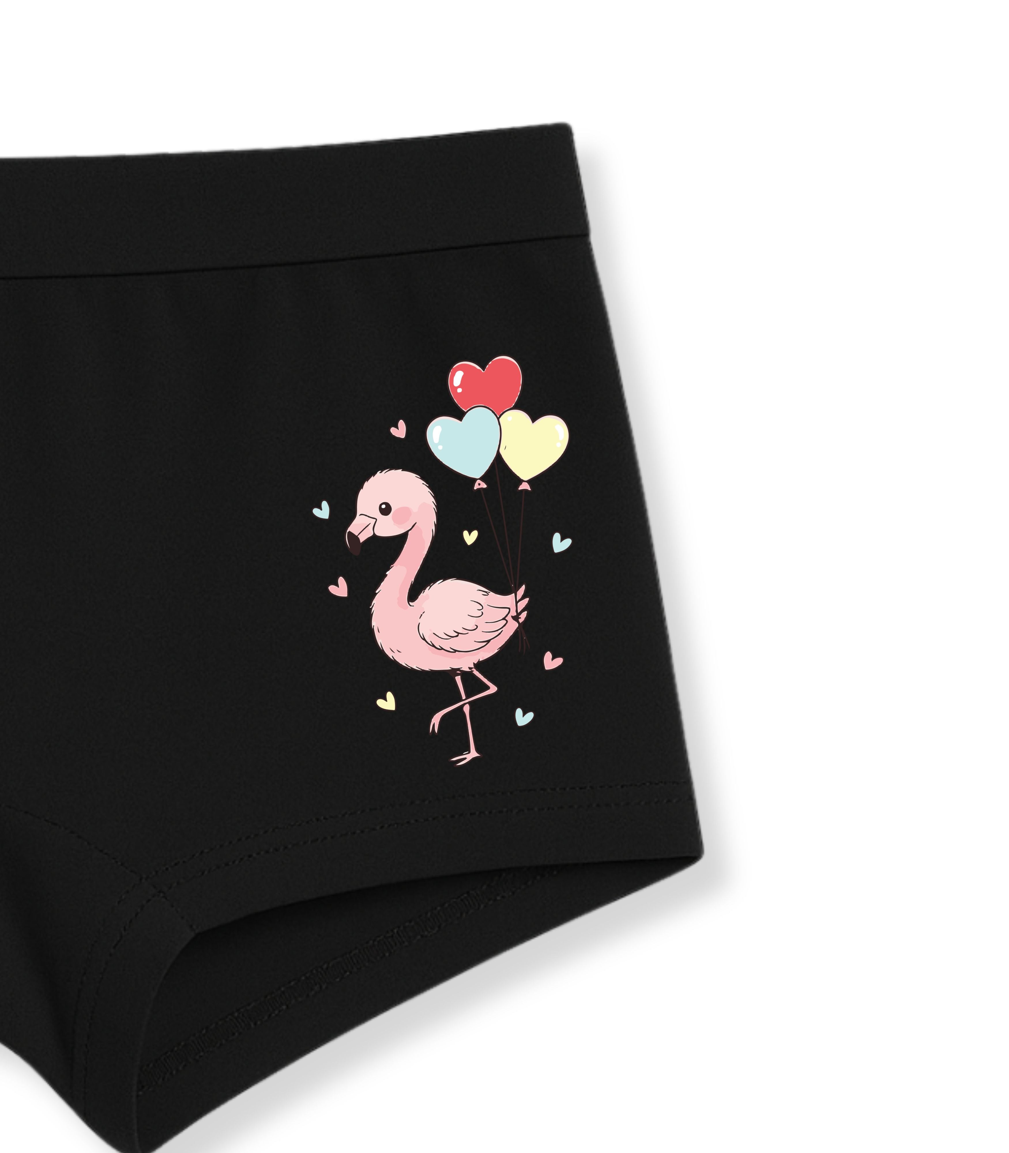 Black Flamingo Heart Balloons Cute Girls Trunk Panty