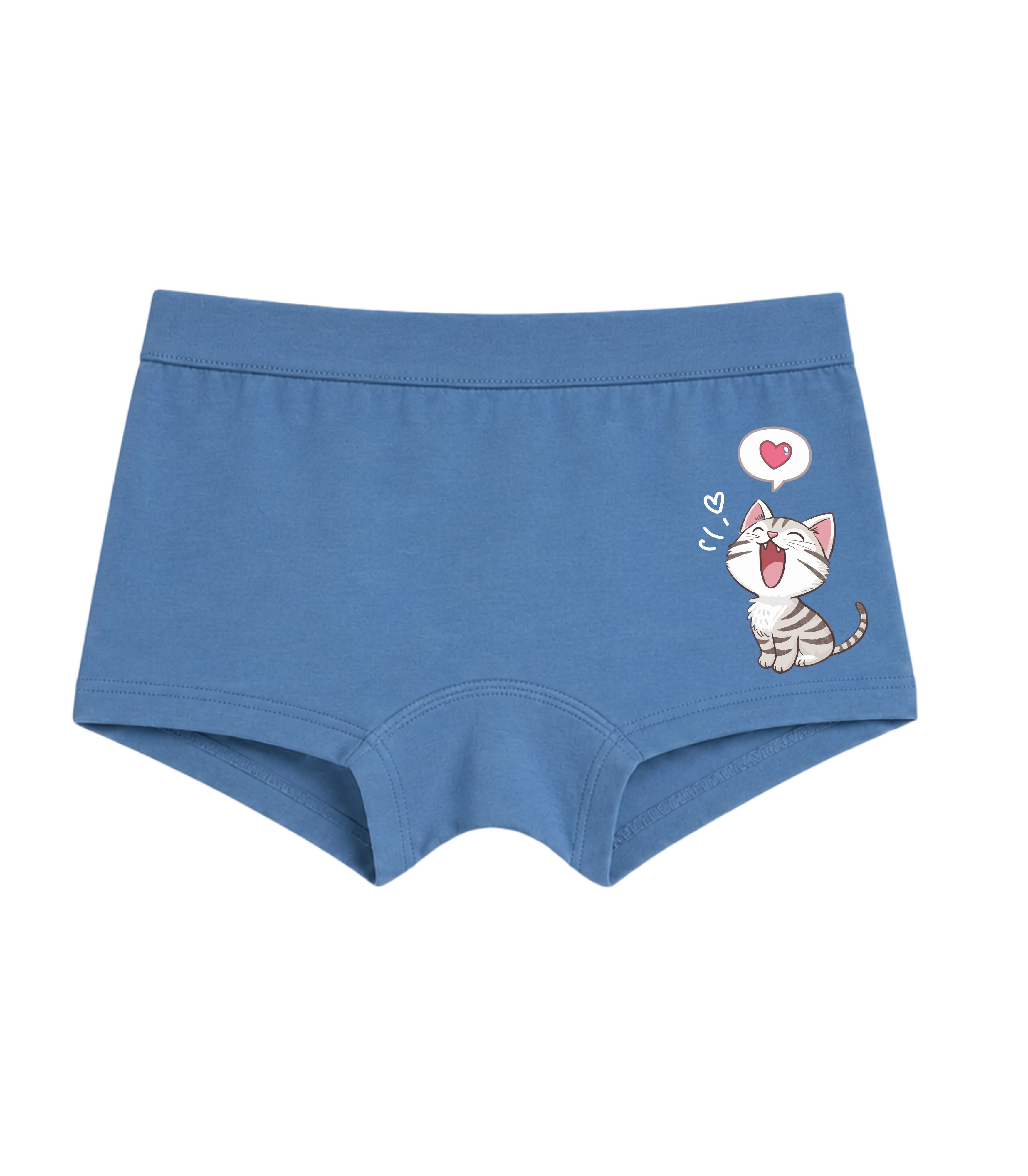 Blue Cute Kitty Love Expression Girls Trunk Panty