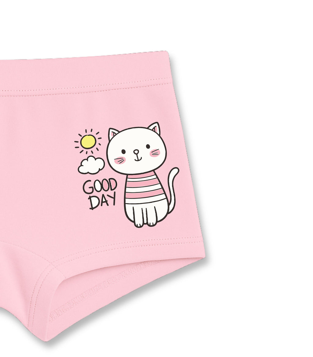 Pink Cute Cat Good Day Girls Trunk Panty